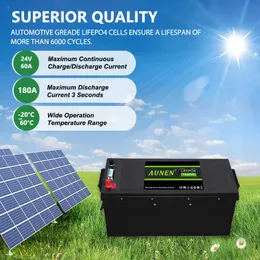 AUNEN 24V LiFePO4 lifepo4 Battery pack lifepo4 24V 60AH Lithium iron phosphate battery waterproof home energy storage batteries