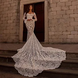 2023 Mermaid Wedding Dresses Sweetheart Long Sleeves Beads Appliques Lace Bridal Gowns Custom Made Sweep Train Vestidos De Novia