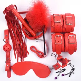 Itens de Beleza Couro Nylon Algemas Chicote Boca Mordaça Bondage Kits BDSM Brinquedos Sensuais Para Mulheres Jogos Adultos Produtos Exóticos