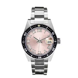 クラシック28mmピンクの女性の時計自動メカニカルステンレス鋼ストラップファッションレディースウォッチローマ数字時計ギフト200m