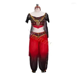 무대 착용 검은 색 빨간 프로 발레 투투 드레스 두 조각 동양 상단 및 바지 아라비아 스타일 의상 제작