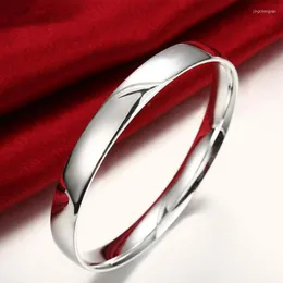 Bangle Wholesale Smooth Oblateness Silver Bracelet Argent Femme Homme Accessories For Women Male Wedding Party Luxury Jewelry Ornament