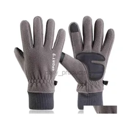 Andra hemtextil Vinter touch Sn Thicken Warm Water Proof handskar Nonslip Stretch Men Solid Color Glove Imitation ull fl finger ou dhtn4