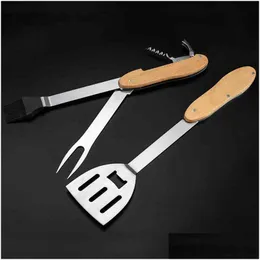 Andra köksverktyg mtifunktion rostfritt stål BBQ Set Barbecue Shovel Oil Brush Fork Apple Opener Compact Portable Splittable DUR DHPXE