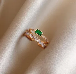 Alyans 2022 Kore'nin retro yeşil çift katmanlı ayarlanabilir parmak moda basit çok yönlü yüzük zarif bayanlar mücevherleri