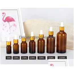 Packing Bottles 5100Ml Amber Glass Dropper For Essential Oils Golden Er With Rose Gold Cap Eye Drop Delivery Office School Business Dhbox