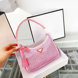 5A quality Women mini Nylon Bags handbags Pink Light Green Black White Rhinestone Purses Designer Shoulder Crossbody Bag Multi Pochette32