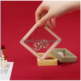 Packing Boxes Pe Film Jewelry Box Transparent 3D Floating Frame Display Case Ring Earrings Necklace Packaging Drop Delivery Office S Dhrwt