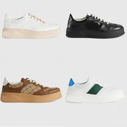 Screener Sneaker für Herren und Damen, Freizeitschuhe, geprägte Sneakers, weißes Web, schwarzes Leder, klobiger Schnürverschluss, beige Ebenholz-Canvas-Plattform-Trainer