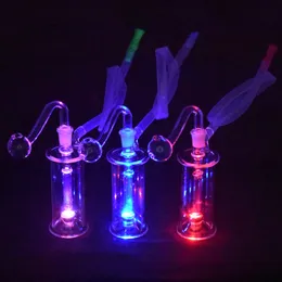 2 Sets LED Glow Glass Oil Burner Bong Hookah Pocket Bubbler Smoking Pipe Big Size Matrix Percolater Ash Catcher Bong with Male Oil Pot and Silicone Tube and Accessories