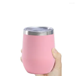 Muggar MPY 12oz Wine Coffee Tumbler 304 Rostfritt stål äggform Dubbelvägg Vakuumkoppar med läcktät lock