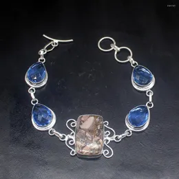 Link bransoletki szlachetne biżuteria biżuteria duża promocja singla unikalna 925 Srebrna Rhodochrostose Blue Topaz Lady Women Bransoletka 19 cm