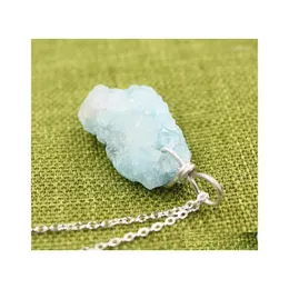 Anhänger Halsketten Natürliche Kristall Cluster Bare Stone Sommer Weibliche Halskette Beautif Einfache Makaron Kreative Schlüsselbein Hellblau Tropfen Dhjnb