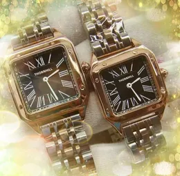 Paar Damen Herren Einfache römische quadratische Zifferblattuhren Quarzwerk Superhelle Popuar-Tank-Serie Zwei Pins Edelstahl Armbanduhr mit klassischer Atmosphäre Geschenke