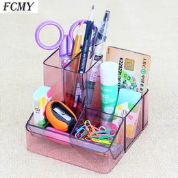 Multifunction Transparent Pen Holder Square cil Book Stand Tape Dispenser Office Desktop Storage Box School Supply