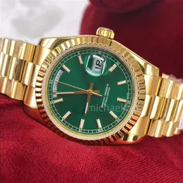 Män Genève titta på Green Roman Dial Mens Luxury Automatic DayDate Women's Fashion Mens Reloj Watches Wristwatches 228238258i