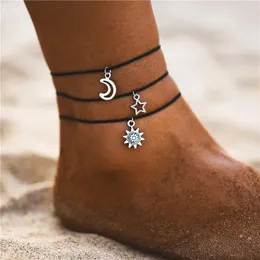 Anklets Boho Damska Anklet Regulowana bransoletka linowa na nogawce Elegancka wisiorek Słońca i Księżyc Sandals Sandals Sandals Sandals