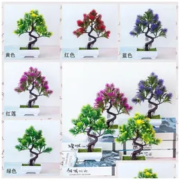 Dekorativa blommor kransar 15heads konstgjorda små tallar plast plast bonsai julår festivalfest levererar hem dekoratio dhx8l