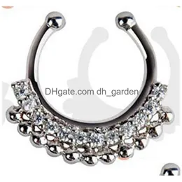 Pierścienie nosowe Studs Fashion Fake Septum Medical Titanium Pierścień przebijanie Sier Crystal Indian Ciało Clip For Women Girls Żyd Dhgarden Dhm1f