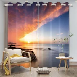 Curtain Seaside Red Sunset Printed Window Curtain Bedroom Blackout 90% Machine Washable Polyester