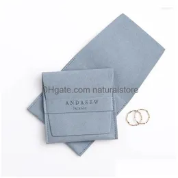 Jewelry Pouches Bags Pouches 50Pcs Custom Deboss Printed Logo Luxury Envelope Style Microfiber For Earrings Necklaces Packaging Wit Dhrm6