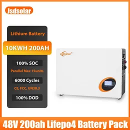 JSDSORAL LIFEPO4 48V 200AH 배터리 팩 51.2V 10KWH 6000 사이클 최대 32 병렬 PC 모니터 인버터 배터리 캔 RS485