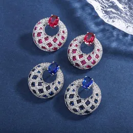 Stud Earrings Copper Round Multicolor Cubic Zirconia Fashion Jewelry Earring Female Wedding Party Gift Women's