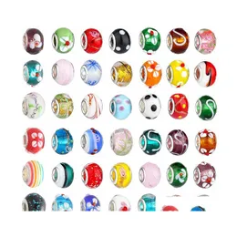 Charms 50st/Lot Mix Color Big Hole Glass Crystal Beads Charm Loose Spacer Craft European Pärled för armband halsbandsmycken findi dhf3t