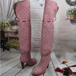 럭셔리 탑 디자이너 캐주얼 부츠 9cm 하이힐 캔버스 신발 여성 24 인치 크기 35-42 상자
