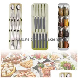 Kitchen Storage Organization Cutlery Box Tray Knife Holder Tableware Organizer Spoon Fork Der Plastic Container Block Drop Deliver Dhm9H