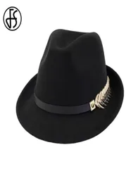 FS yeni yün keçe kadın erkekler fedora şapkası bahar için sonbahar zarif bayan trilby caz şapkaları panama şapkası siyah curl brim4357297