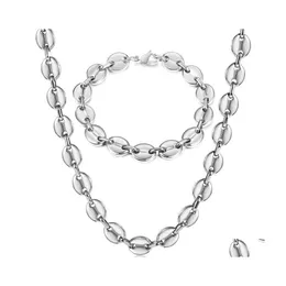 Orecchini Collana In Acciaio Inossidabile Chicchi Di Caffè Bracciale Set Per Uomo Donna 7/9 / 11Mm Colore Oro Marina Catena A Maglia Set Di Gioielli Lks25 Dhnxc