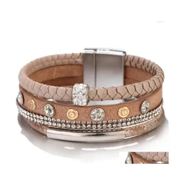Charmarmband Allyes Crystal Chain Leather for Women Retro Metal Pipe Mtilayer Wide Wrap Bangles Femme smycken Drop Delivery Dhix2