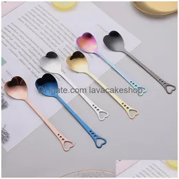 Spoons Sublimation Flatware 1Pcs Stainless Steel Love Spoon Creative Dessert Heart Shaped Coffee Stirring Golden Wedding Gift Drop D Dh8Fr