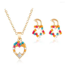Necklace Earrings Set Creative Geometric Pattern For Woman Pink Drop Statement Drip Oil Pendant Jewelry