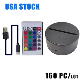 3D Illusion Night Light 3in1 RGB LED -lampor Baser Touch Switch Ersättningsbas för 3 d bordsskrivlampor Dropshipping Usastar