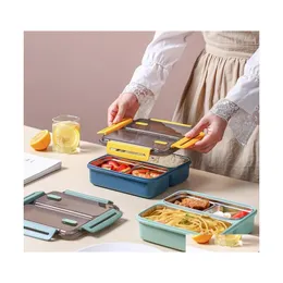 Dinyire Sets 2/3Grid 304 roestvrije kinderen staal Bento Lunch Box Student Worker draagbare containeropslag thermische keuken Accessori DHQ7L