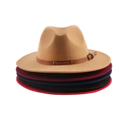 Stingy Brim Hats 2021 Classic British Fedora Hat Men Women Imitation Woolen Winter Solid Color Foel Fashion Jazz Chapeau Whole6236849