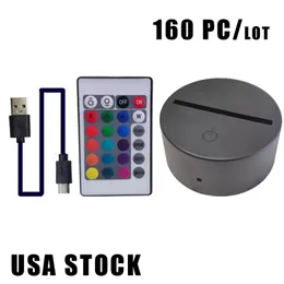 RGB 7 색상 조명 3D 환상 램프를위한 LED 램프베이스 4mm 아크릴 라이트 패널 배터리 또는 DC 5V USB Nights Crestech Stock USA