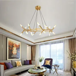 Kolye lambaları Nordic Tree Fork Chandelier Aydınlatma Ev Oturma Odası Işık Asma Demir Droplight Altın Fikstür