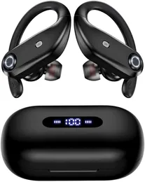 fones de ouvido de TWS Bluetooth fones de ouvido de 4 mics CLEY CHAMADA 100HRS Time de reprodução com 2200mAh CASA DE CARGA sem fio sem fio Earbuds sem fio sobre a orelha para esportes Guning Gaming Black