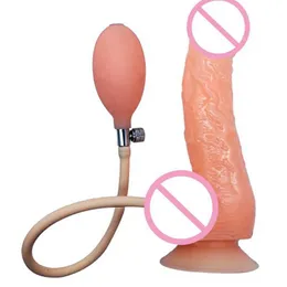 Itens de beleza Dildo inflável realista com ventosa Botão de liberação Bomba massageador expansível Brinquedo sexy para mulheres e homens