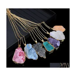 Pendant Necklaces Irregar Natural Stone Quartz Druzy Crystal Healing Point Chakra Bead Gemstone For Women Fashion Jewelry In Drop De Dhzns