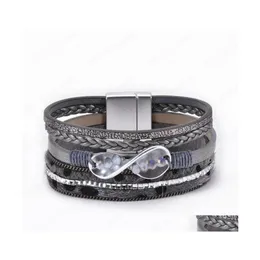 Charm Armbänder Mode Mtilayer PU Leder Armband Kristall Perlen Magnet Schnalle Weibliche Kreative Wrap Armreif Schmuck Geschenk Drop Delive Dh1So