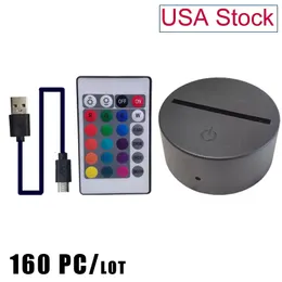 3D Illusion Touch Switch Lampa Podstawa LED LED LED Nocne światła LED z RGB zdalnym kontrolerem do dekoracji domowej Festiwal Gift Crestech Stock USA