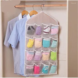 Förvaringslådor Portable Hanging Organizer Bag Wall-Mount 16 Grid Closet Multi-Role Transparent Pouch Socks BH Underwear Rack