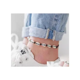Anklets Bohemian Sea Shell Anklet For Women Girls Black Handmade String Rope Chains Summer Beach Ankle Bracelet On Leg Men Boho Jewe Dhwj4