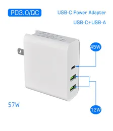 45W PD ładowarki USB C Adapter Power PDQC30 TYPEC 3PORT WALL TALL TALE DLA LAPTOPSMACBOOKSIAOMISAMSUNG THE CHARGERS6541597