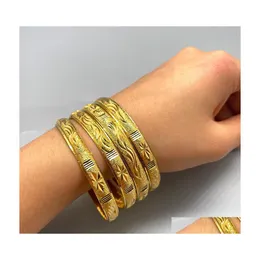 Bangle 4Pcs Wedding Dubai Bangles For Women Man Gioielli etiopi Color oro Africa Bracciali Regali di compleanno arabi Drop Delivery Dhaue