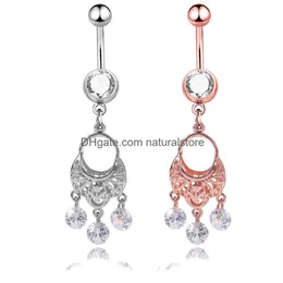 Nabel Bell Button Ringe Sexy Wasit Bauchtanz Kristall Körperschmuck Edelstahl Strass Piercing Baumeln Für Frauen Anhänger R Dhtpm